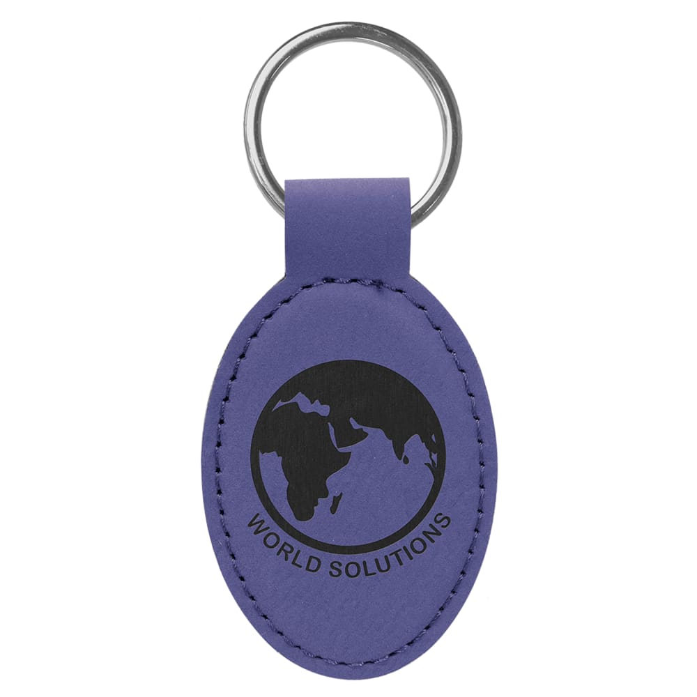 Personalized Leather Keychain, Engraved Faux Leather - Oval, 3" x 1 3/4", Purple & Black