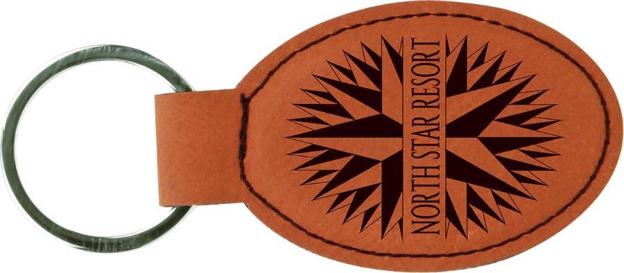Personalized Leather Keychain, Engraved Faux Leather - Oval, 3" x 1 3/4", Rawhide