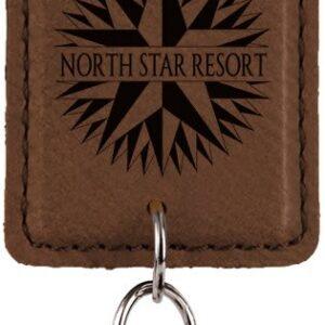 Personalized Bottle Opener Keychain, Engraved Faux Leather - Rectangle, Dark Brown