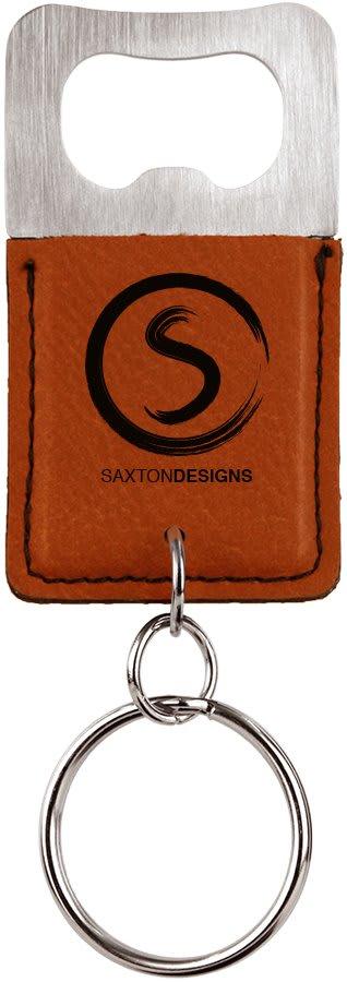 Personalized Bottle Opener Keychain, Engraved Faux Leather - Rectangle, Rawhide