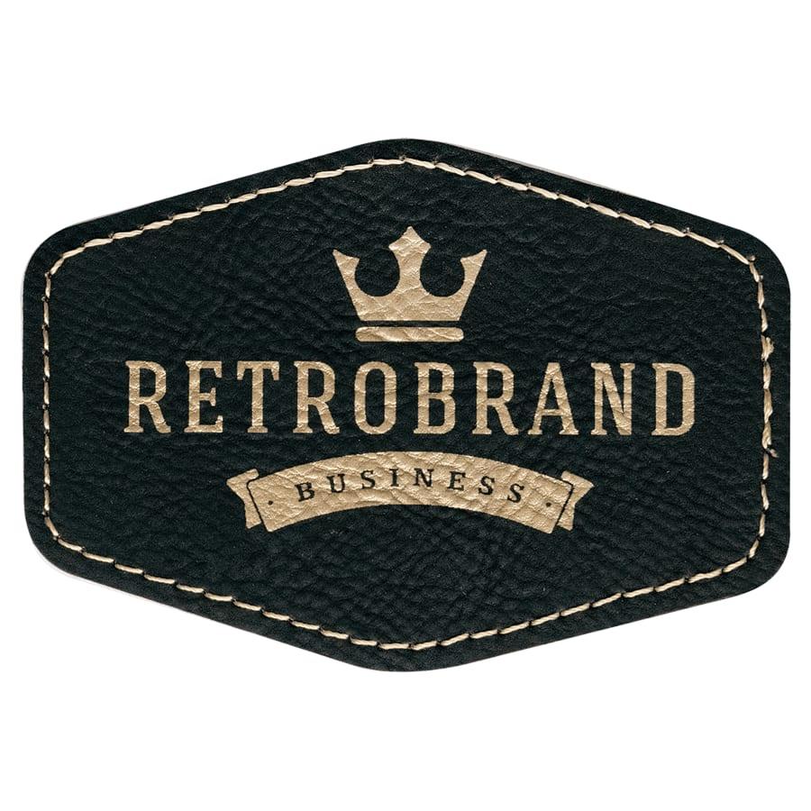 Laserable Leatherette Patch Blanks with Adhesive, Hexagon and Specialty Shape (Packs) - 3 1/2" x 2 1/2" Hex Black/Gold