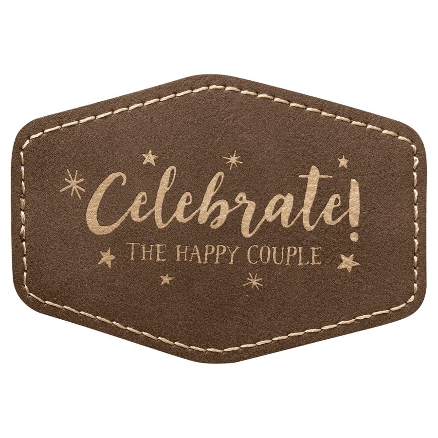 Laserable Leatherette Patch Blanks with Adhesive, Hexagon and Specialty Shape (Packs) - 3 1/2" x 2 1/2" Hex Rustic/Gold