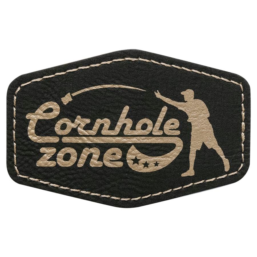 Laserable Leatherette Patch Blanks with Adhesive, Hexagon and Specialty Shape (Packs) - 3" x 2" Hex Black/Gold