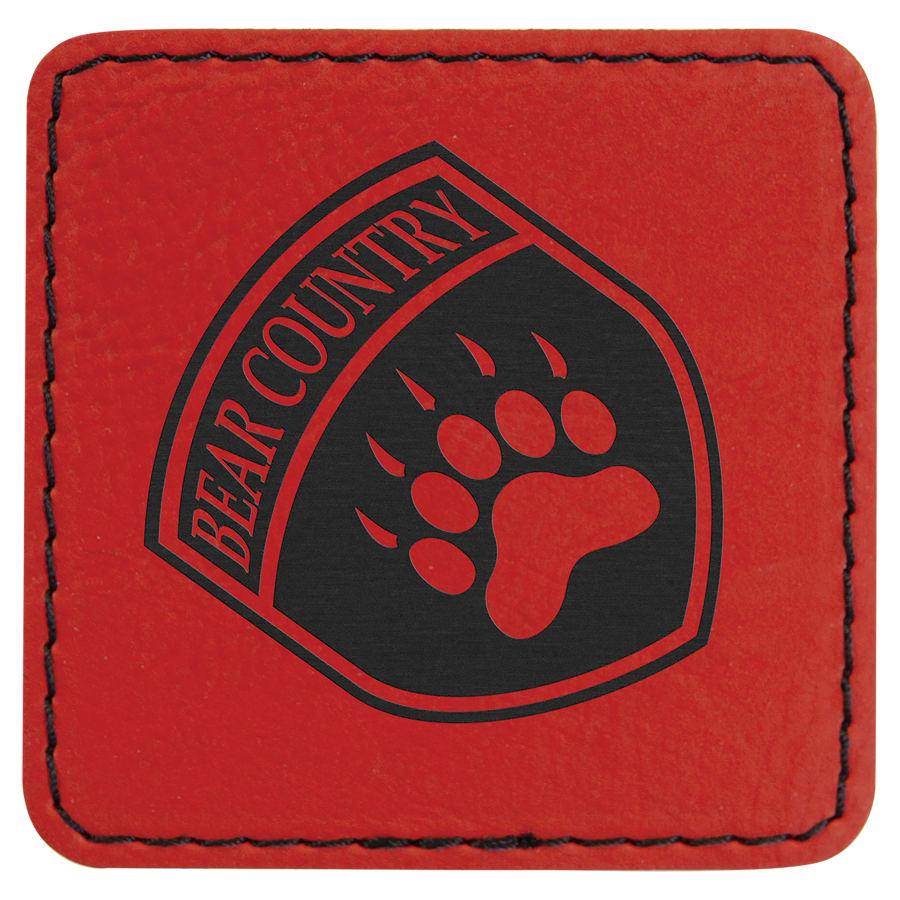 Laserable Leatherette Patch Blanks with Adhesive, Rectangle and Square (Packs) - 2 1/2" x 2 1/2" Square Red