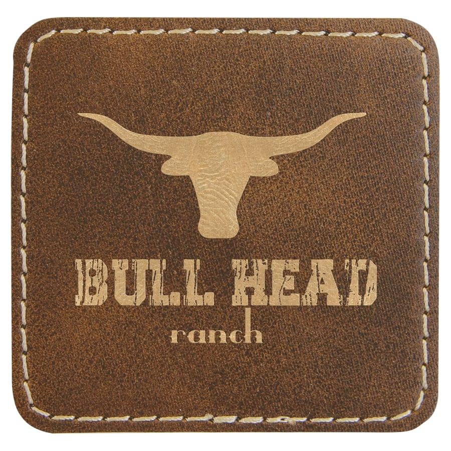 Laserable Leatherette Patch Blanks with Adhesive, Rectangle and Square (Packs) - 2 1/2" x 2 1/2" Square Rustic/Gold