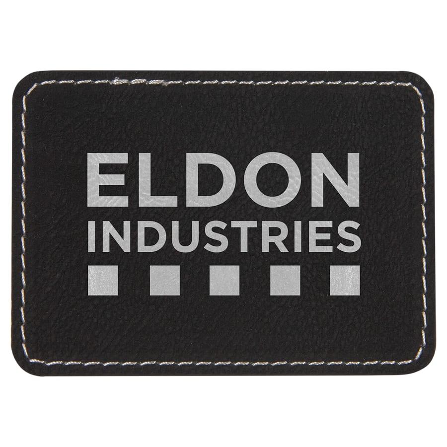 Laserable Leatherette Patch Blanks with Adhesive, Rectangle and Square (Packs) - 3 1/2" x 2 1/2" Rectangle Black/Silver