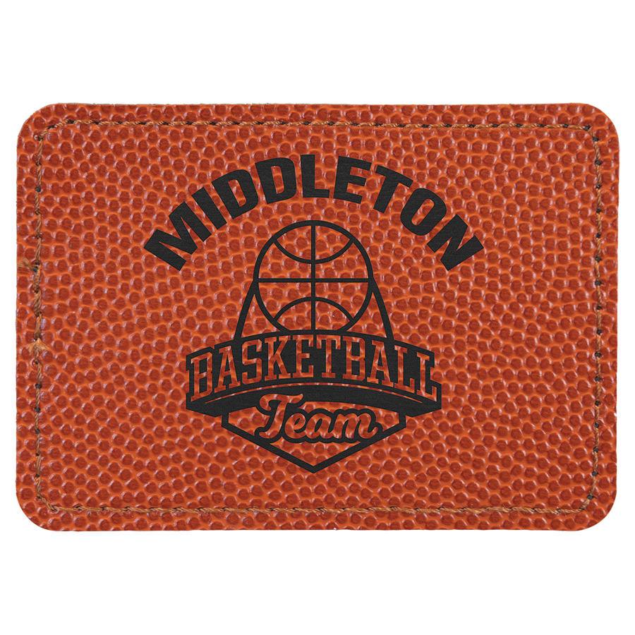 Laserable Leatherette Patch Blanks with Adhesive, Rectangle and Square (Packs) - 3 1/2" x 2 1/2" Rectangle Basketball