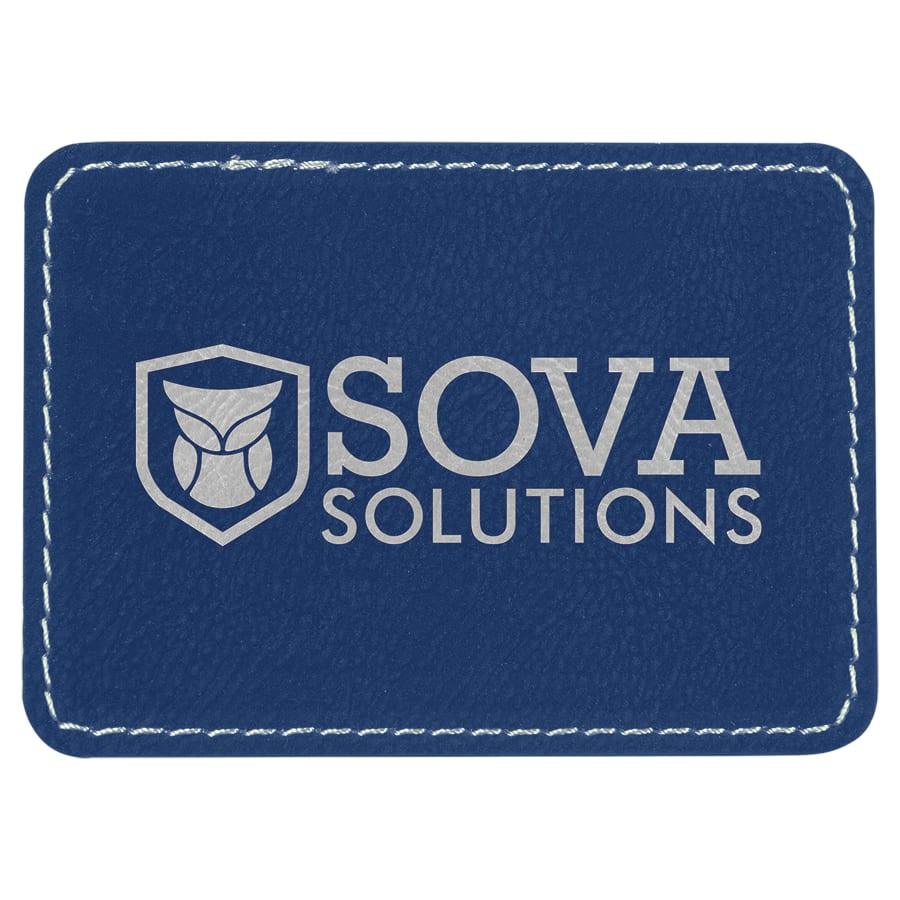 Laserable Leatherette Patch Blanks with Adhesive, Rectangle and Square (Packs) - 3 1/2" x 2 1/2" Rectangle Blue/Silver
