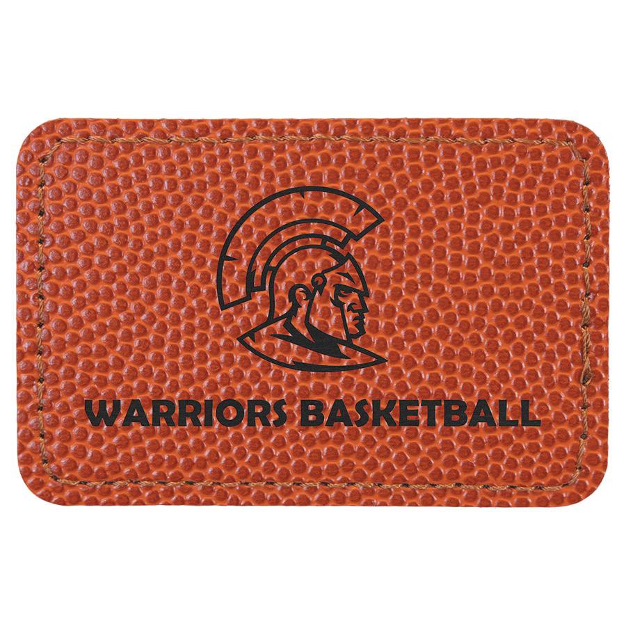 Laserable Leatherette Patch Blanks with Adhesive, Rectangle and Square (Packs) - 3" x 2" Rectangle Basketball