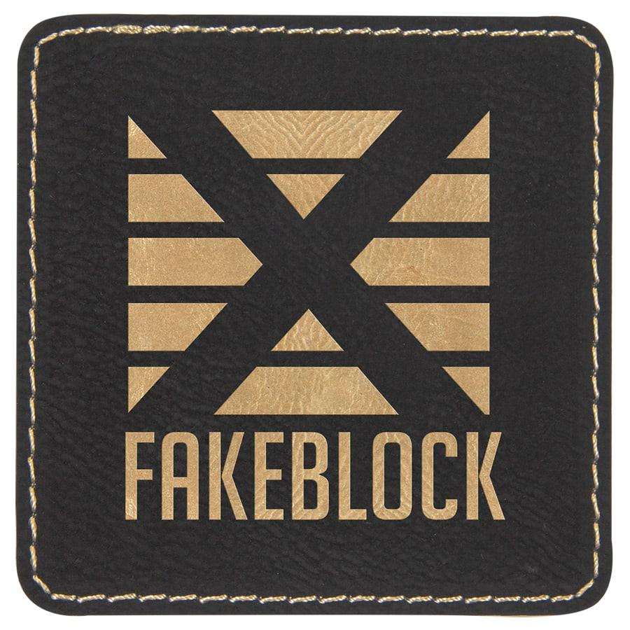 Laserable Leatherette Patch Blanks with Adhesive, Rectangle and Square (Packs) - 3" x 3" Square Black/Gold
