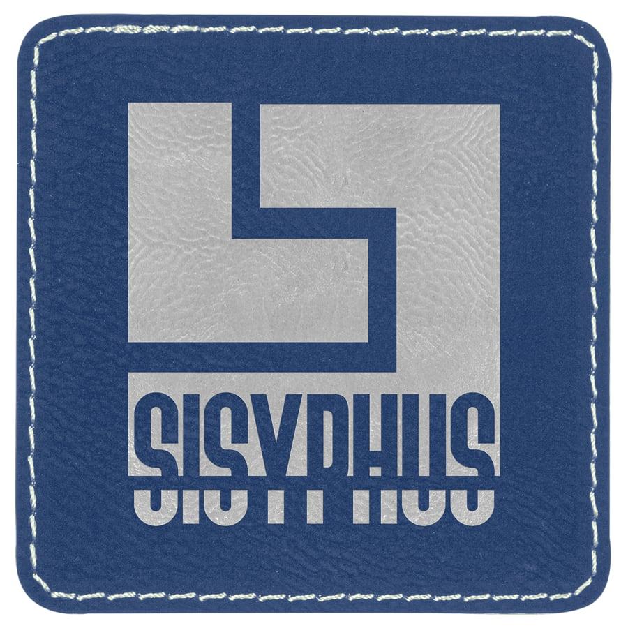 Laserable Leatherette Patch Blanks with Adhesive, Rectangle and Square (Packs) - 3" x 3" Square Blue/Silver
