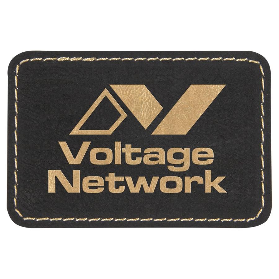 Laserable Leatherette Patch Blanks with Adhesive, Rectangle and Square (Packs) - 3" x 2" Rectangle Black/Gold