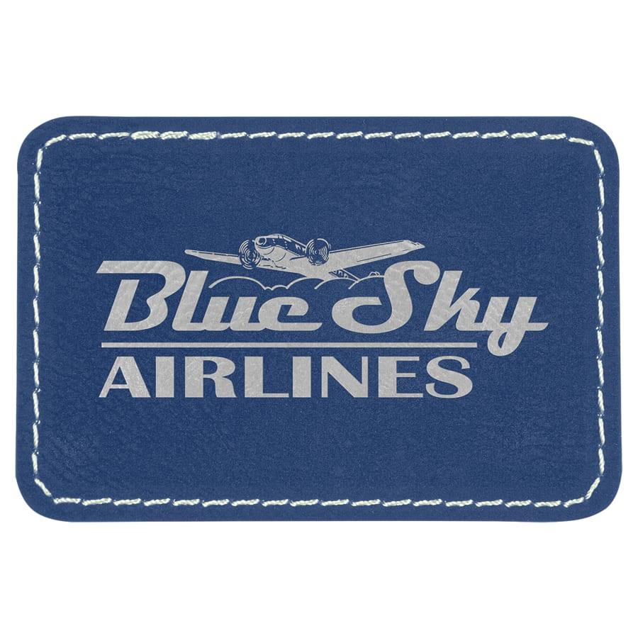 Laserable Leatherette Patch Blanks with Adhesive, Rectangle and Square (Packs) - 3" x 2" Rectangle Blue/Silver
