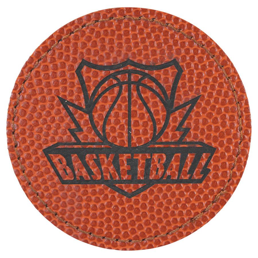 Laserable Leatherette Patch Blanks with Adhesive, Round and Oval (Packs) - 2 1/2" Round Basketball