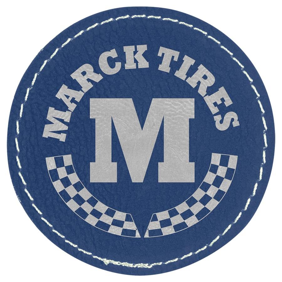 Laserable Leatherette Patch Blanks with Adhesive, Round and Oval (Packs) - 2 1/2" Round Blue/Silver