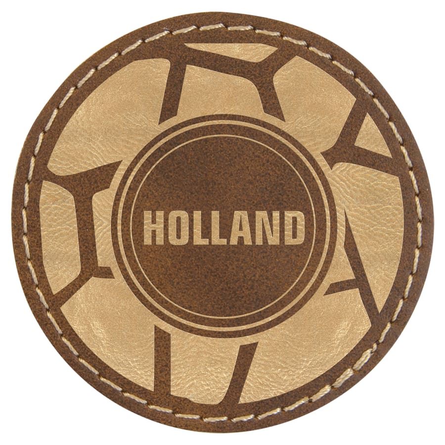 Laserable Leatherette Patch Blanks with Adhesive, Round and Oval (Packs) - 2 1/2" Round Rustic/Gold