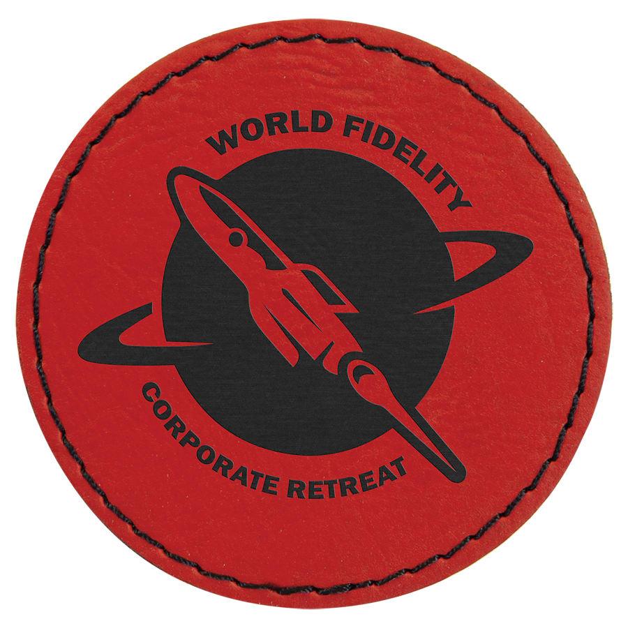 Laserable Leatherette Patch Blanks with Adhesive, Round and Oval (Packs) - 2 1/2" Round Red