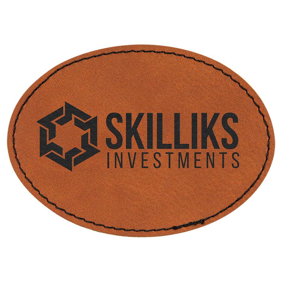 Laserable Leatherette Patch Blanks with Adhesive, Round and Oval (Packs) - 3 1/2" x 2 1/2" Oval Rawhide