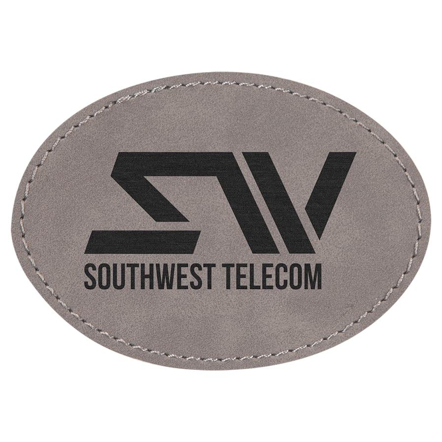 Laserable Leatherette Patch Blanks with Adhesive, Round and Oval (Packs) - 3 1/2" x 2 1/2" Oval Gray