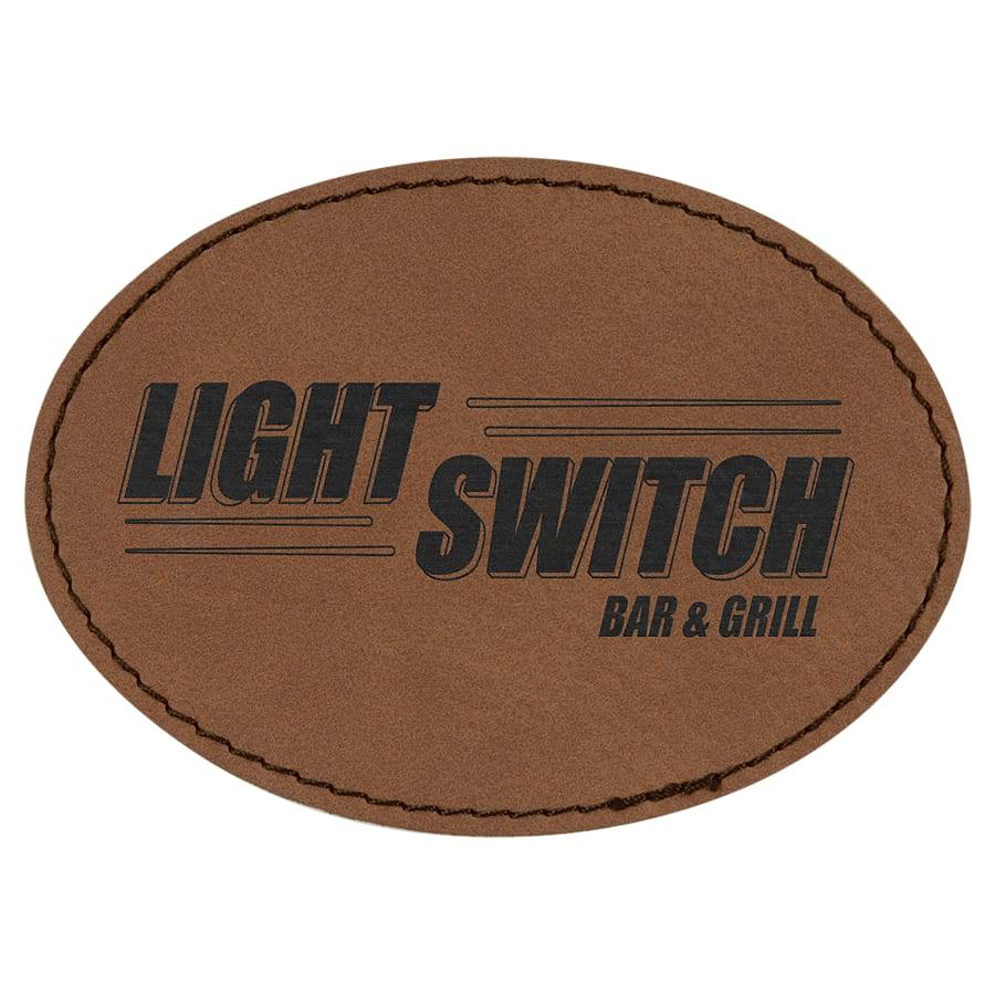 Laserable Leatherette Patch Blanks with Adhesive, Round and Oval (Packs) - 3 1/2" x 2 1/2" Oval Dark Brown
