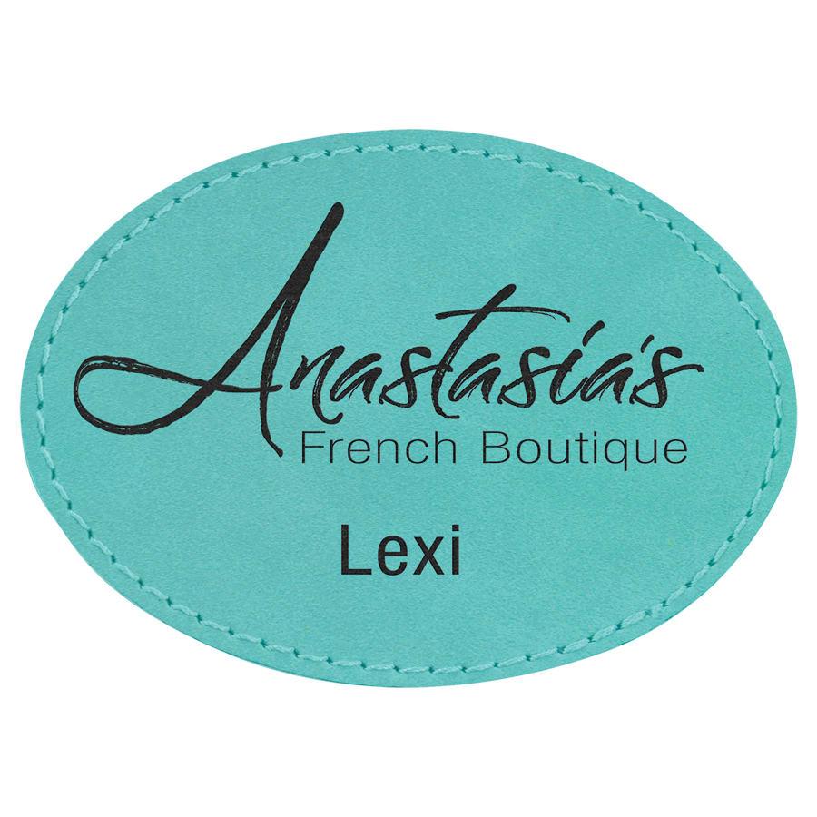 Laserable Leatherette Patch Blanks with Adhesive, Round and Oval (Packs) - 3 1/2" x 2 1/2" Oval Teal