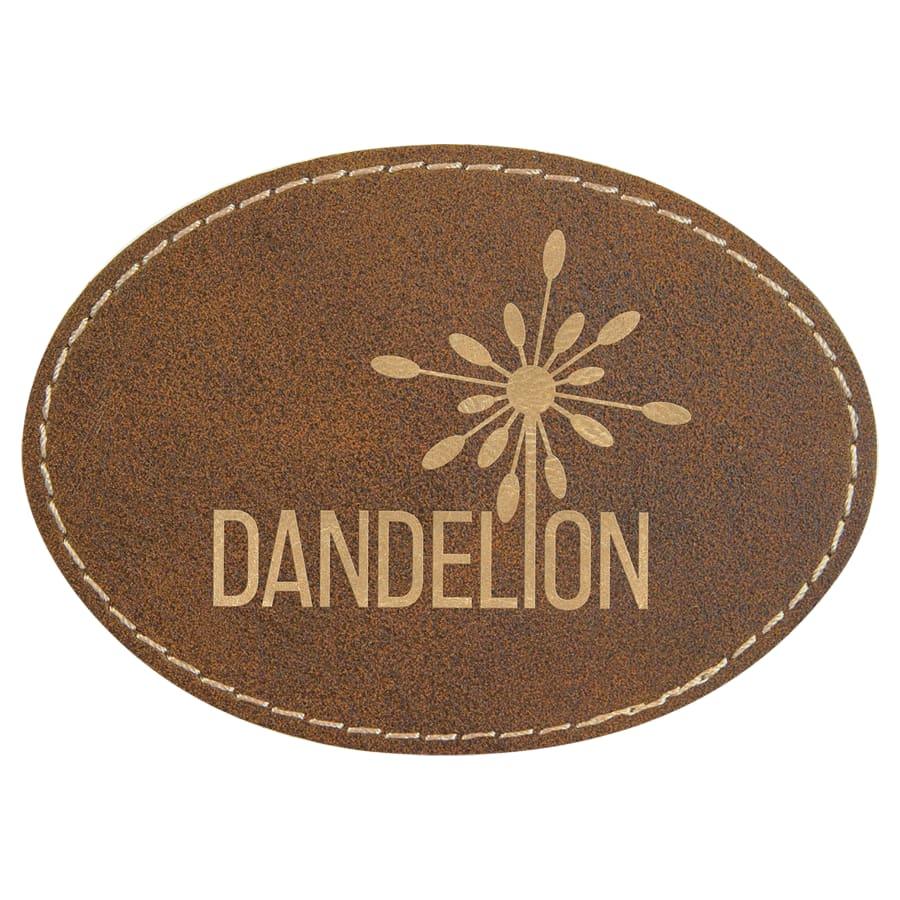 Laserable Leatherette Patch Blanks with Adhesive, Round and Oval (Packs) - 3 1/2" x 2 1/2" Oval Rustic/Gold