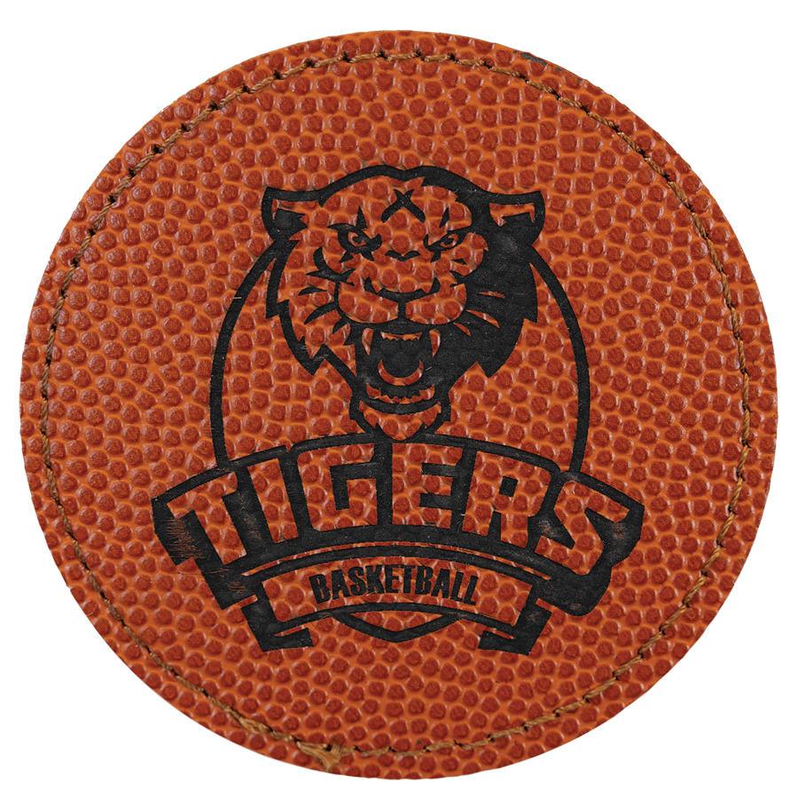 Laserable Leatherette Patch Blanks with Adhesive, Round and Oval (Packs) - 3" Round Basketball
