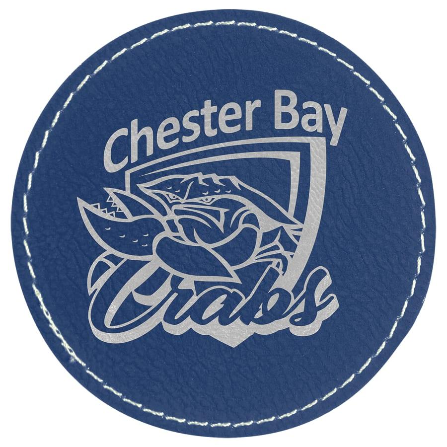 Laserable Leatherette Patch Blanks with Adhesive, Round and Oval (Packs) - 3" Round Blue/Silver