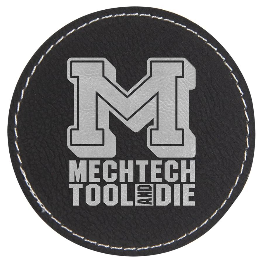 Laserable Leatherette Patch Blanks with Adhesive, Round and Oval (Packs) - 3" Round Black/Silver