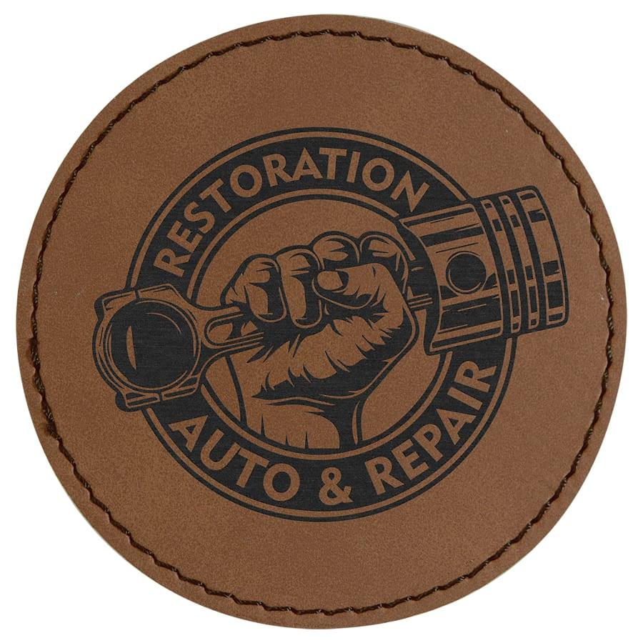 Laserable Leatherette Patch Blanks with Adhesive, Round and Oval (Packs) - 3" Round Dark Brown
