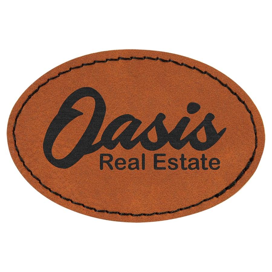 Laserable Leatherette Patch Blanks with Adhesive, Round and Oval (Packs) - 3" x 2" Oval Rawhide