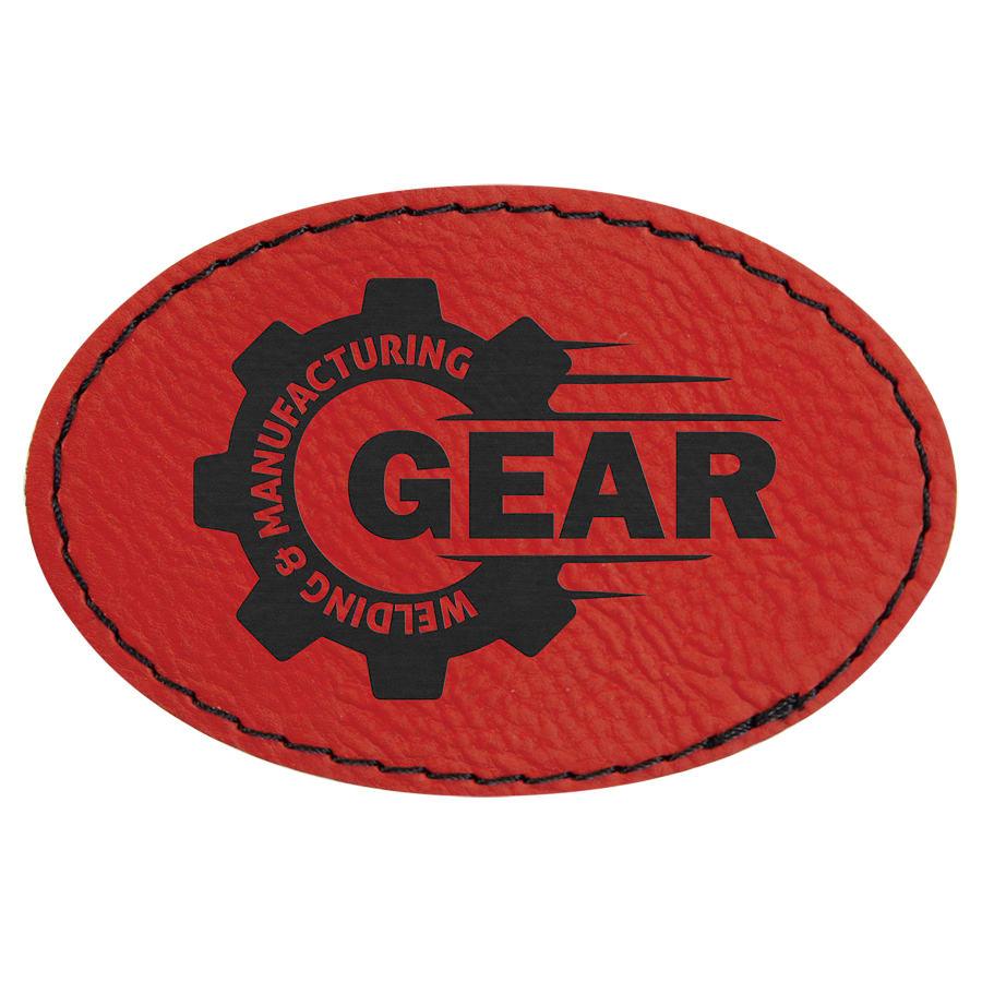 Laserable Leatherette Patch Blanks with Adhesive, Round and Oval (Packs) - 3" x 2" Oval Red