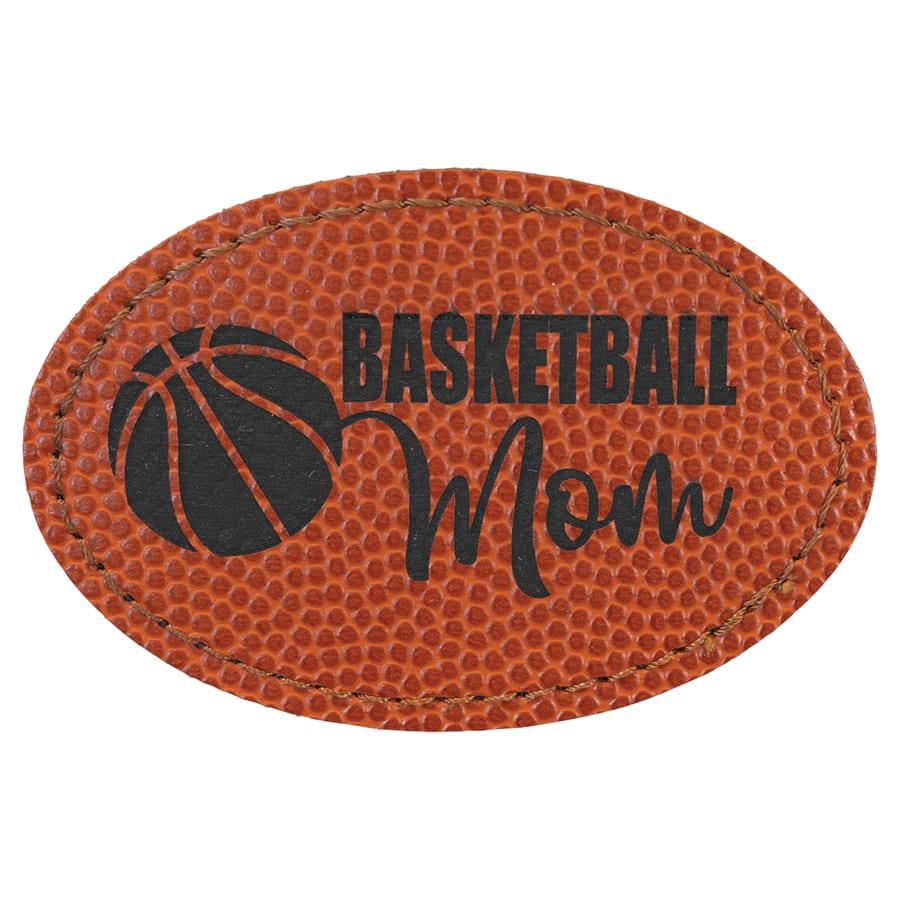 Laserable Leatherette Patch Blanks with Adhesive, Round and Oval (Packs) - 3" x 2" Oval Basketball