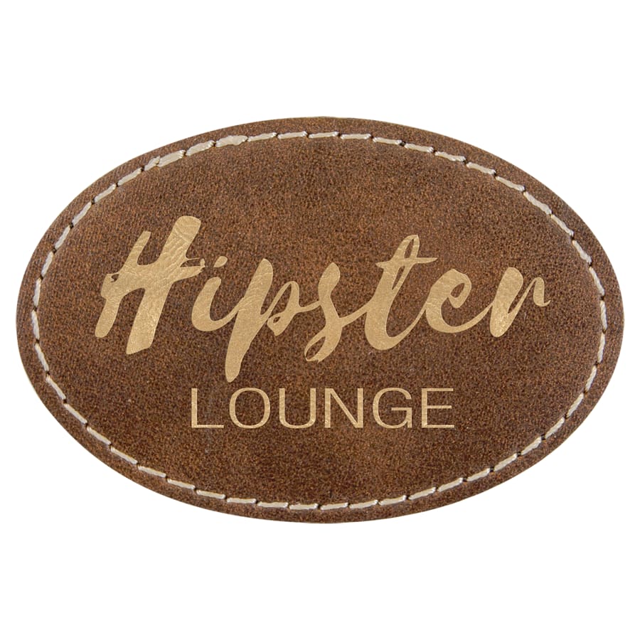 Laserable Leatherette Patch Blanks with Adhesive, Round and Oval (Packs) - 3" x 2" Oval Rustic/Gold