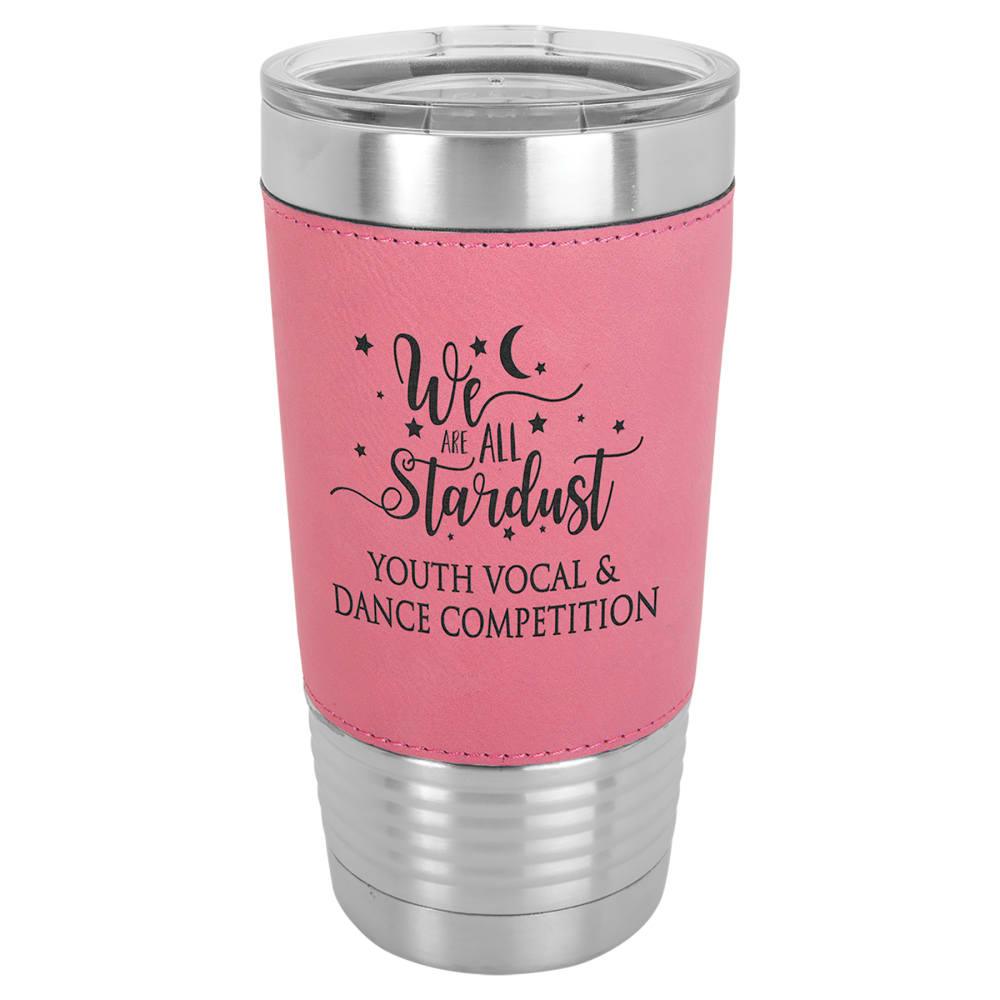 Personalized Polar Camel Faux Leather Tumbler - Faux Leather Grip, Clear Lid, Pink