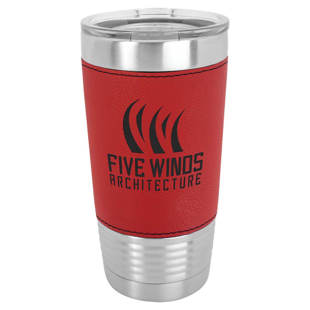 Personalized Polar Camel Faux Leather Tumbler - Faux Leather Grip, Clear Lid, Red