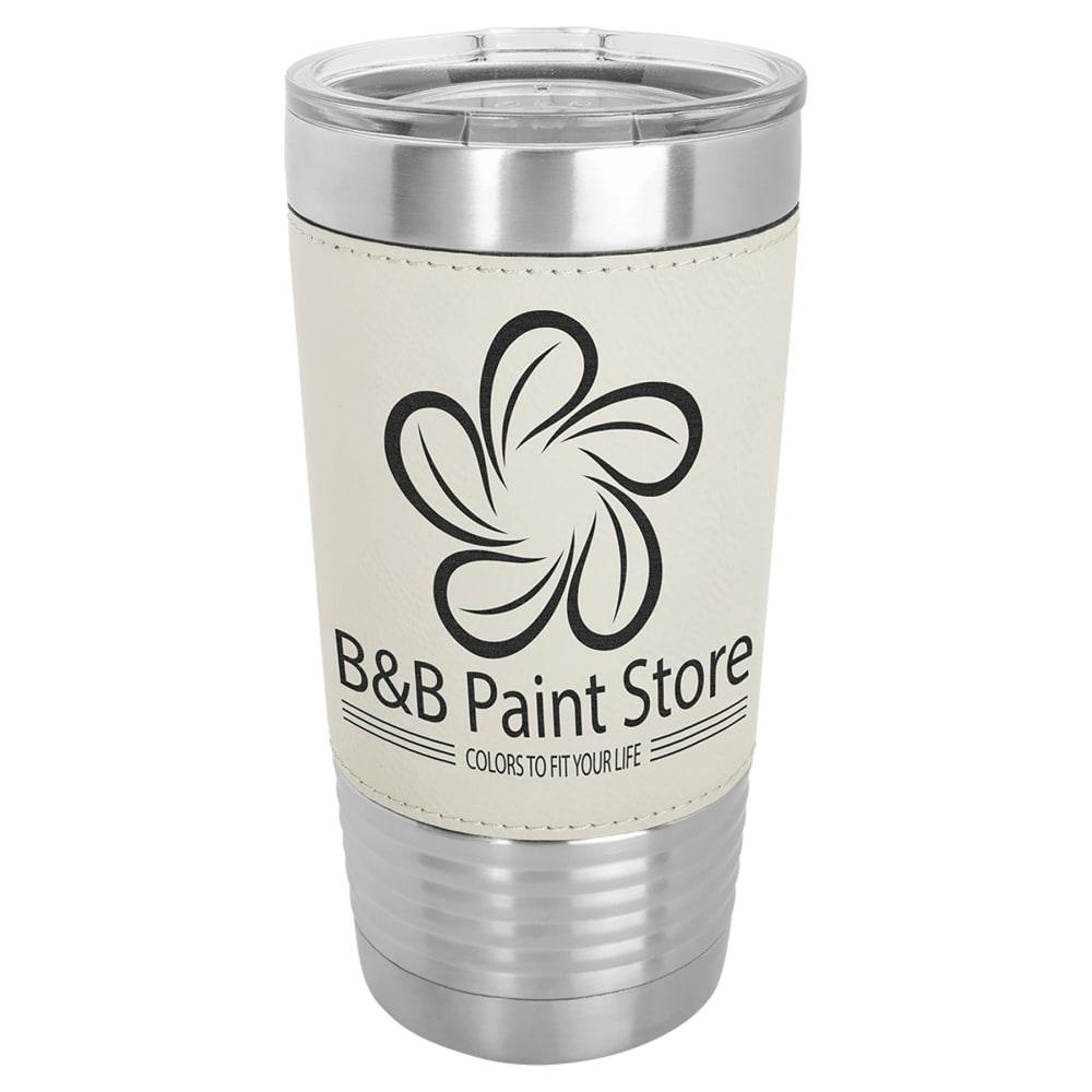 Personalized Polar Camel Faux Leather Tumbler - Faux Leather Grip, Clear Lid, White