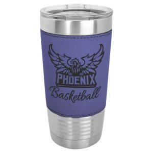 Personalized Polar Camel Faux Leather Tumbler - Faux Leather Grip, Clear Lid, Purple