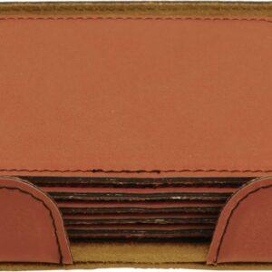Personalized Leather Coaster Set with Holder, 6 Coasters - Square, Rawhide