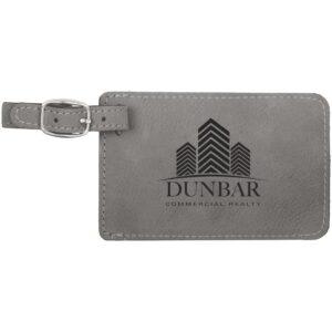 Personalized Luggage Tag, Engraved Faux Leather - Gray
