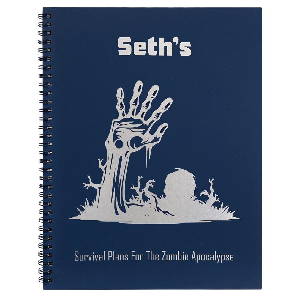 Personalized Notebook or Journal, Engraves to Silver - Spiral Notebook 8 1/2" x 11", Blue