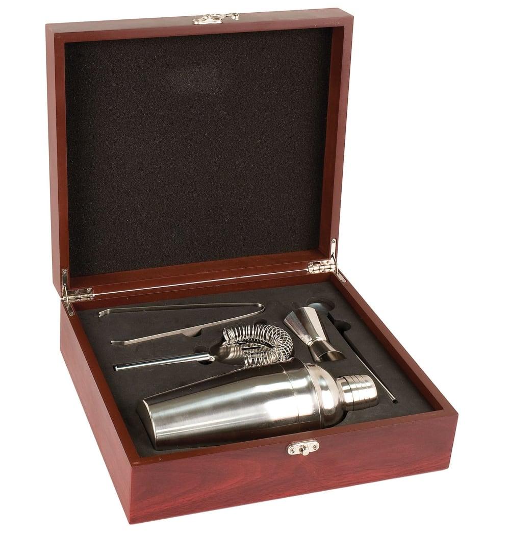 Personalized Martini Set in Rosewood Finish Box - Rosewood Finish Martini Set