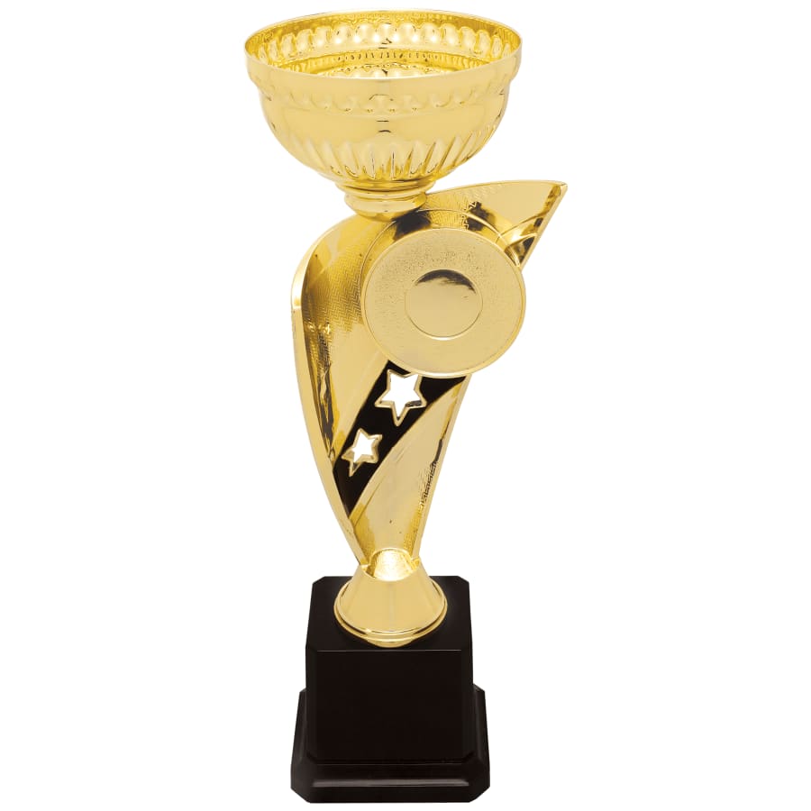 Metal Trophy Cups, Bowls, Easy Cups and Lids (Single, 5 or 10) - 10 1/2" Gold Banner Easy Cup Kit