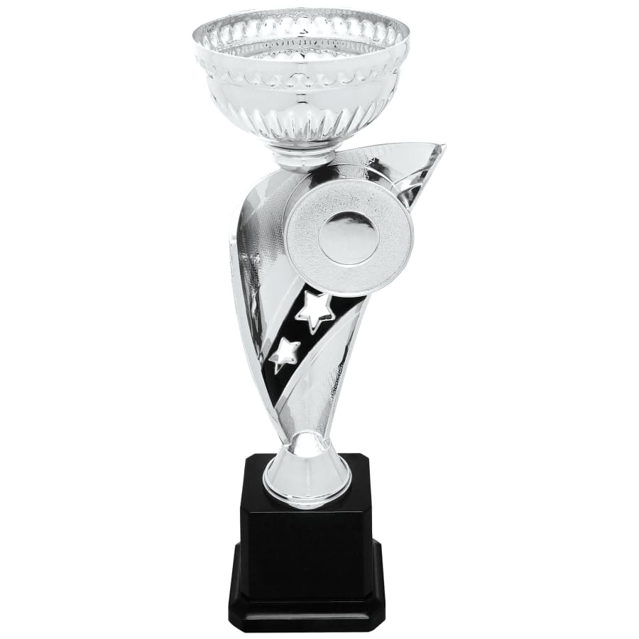 Metal Trophy Cups, Bowls, Easy Cups and Lids (Single, 5 or 10) - 10 1/2" Silver Banner Easy Cup Kit