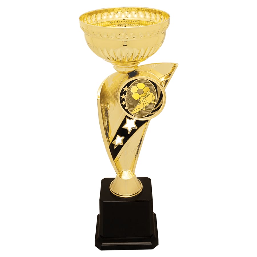 Metal Trophy Cups, Bowls, Easy Cups and Lids (Single, 5 or 10) - 11" Gold Banner Easy Cup Kit