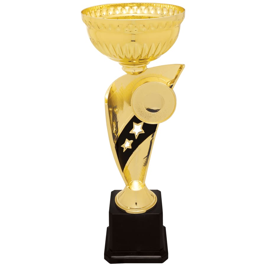 Metal Trophy Cups, Bowls, Easy Cups and Lids (Single, 5 or 10) - 12 1/4" Gold Banner Easy Cup Kit
