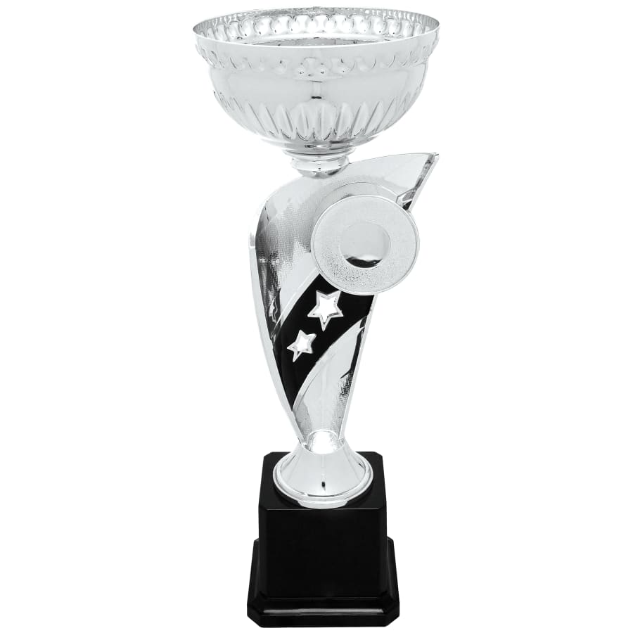 Metal Trophy Cups, Bowls, Easy Cups and Lids (Single, 5 or 10) - 12 1/4" Silver Banner Easy Cup Kit