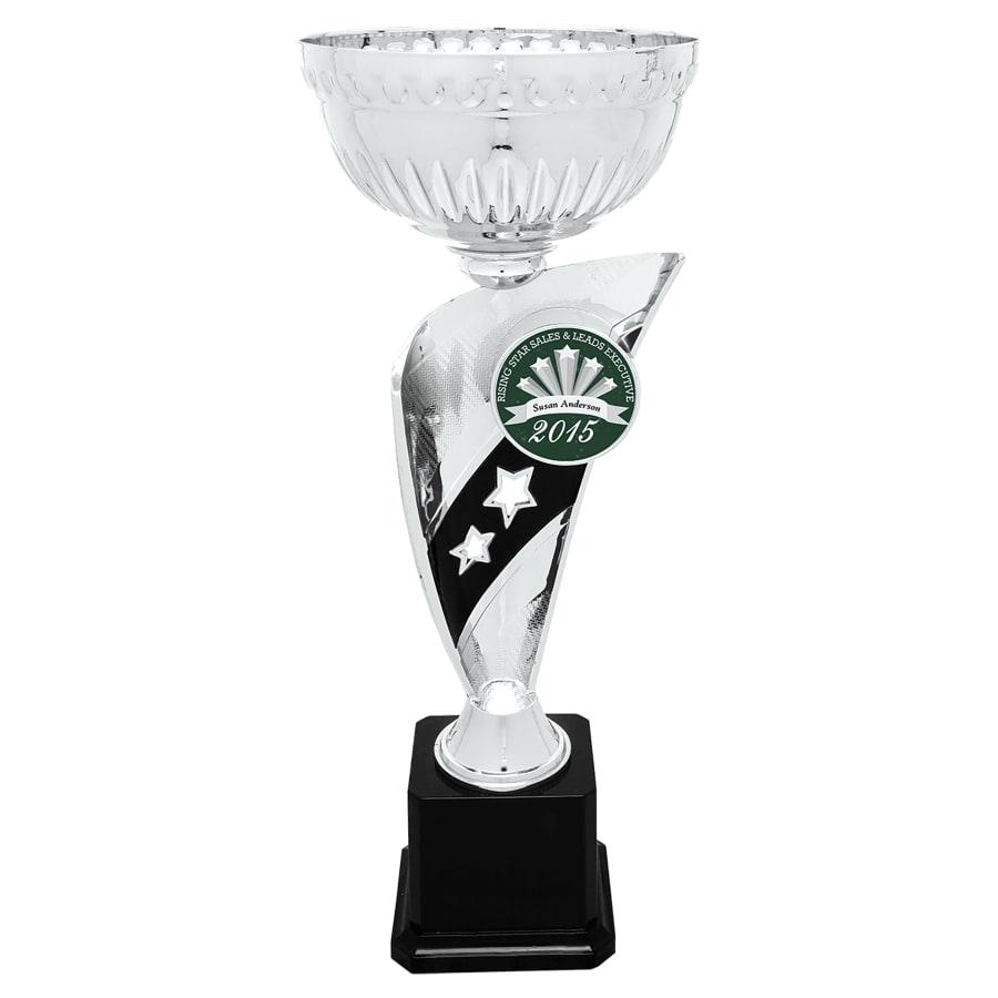 Metal Trophy Cups, Bowls, Easy Cups and Lids (Single, 5 or 10) - 13 3/4" Silver Banner Easy Cup Kit