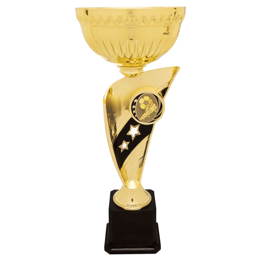 Metal Trophy Cups, Bowls, Easy Cups and Lids (Single, 5 or 10) - 15" Gold Banner Easy Cup Kit
