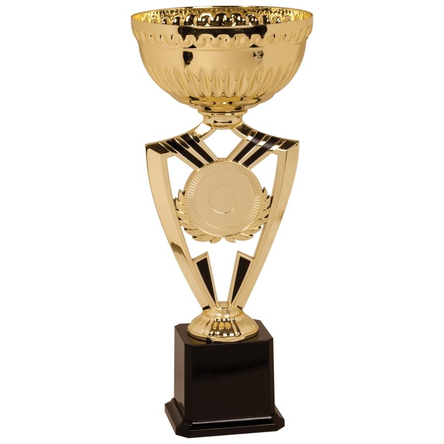Metal Trophy Cups, Bowls, Easy Cups and Lids (Single, 5 or 10) - 15" Gold Ribbon 2" Insert Holder Easy Cup Kit